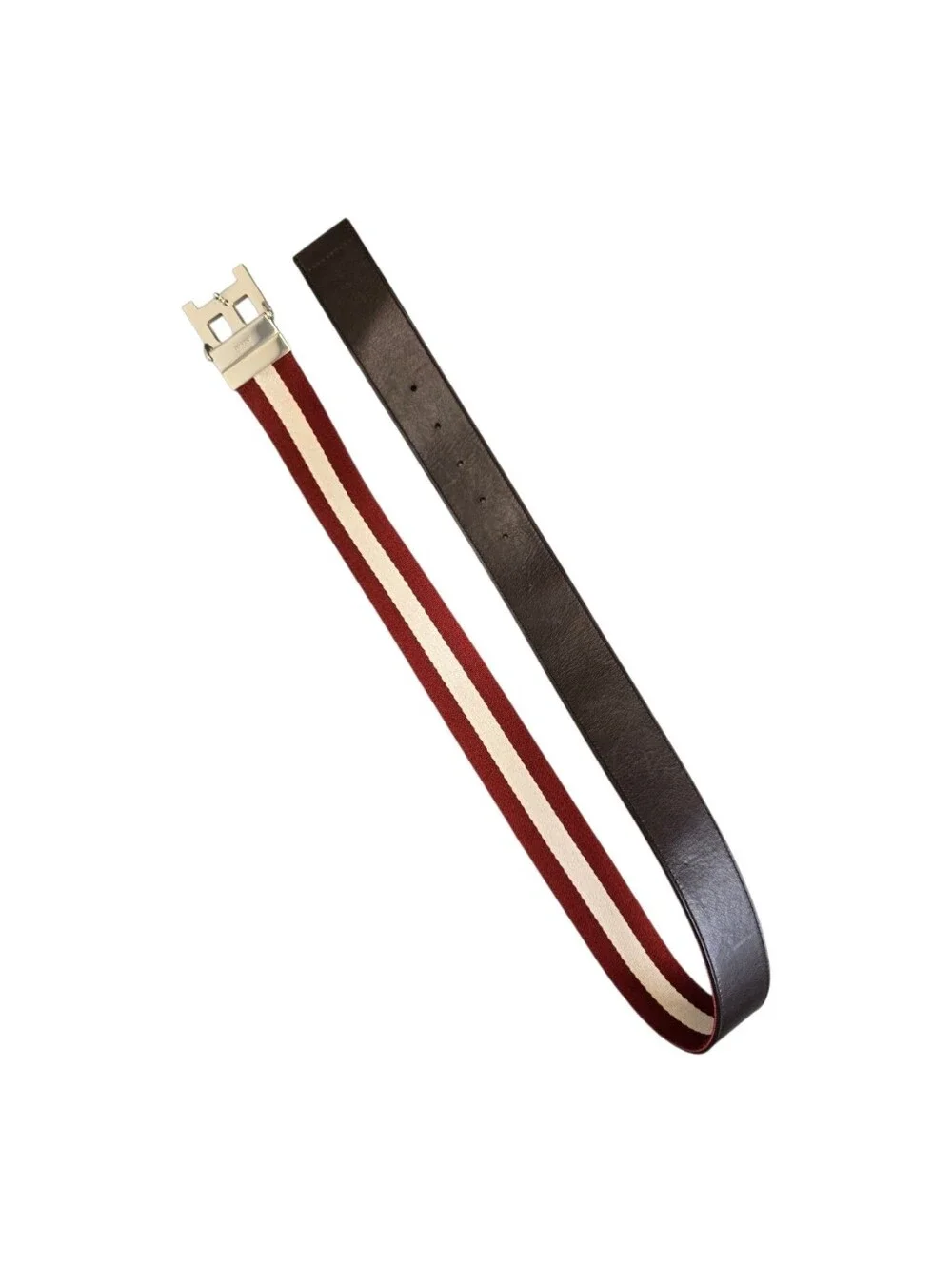 Bally Men's Size 90/36 Reversible B Buckle Canvas & Leather Belt Burgundy/Cream